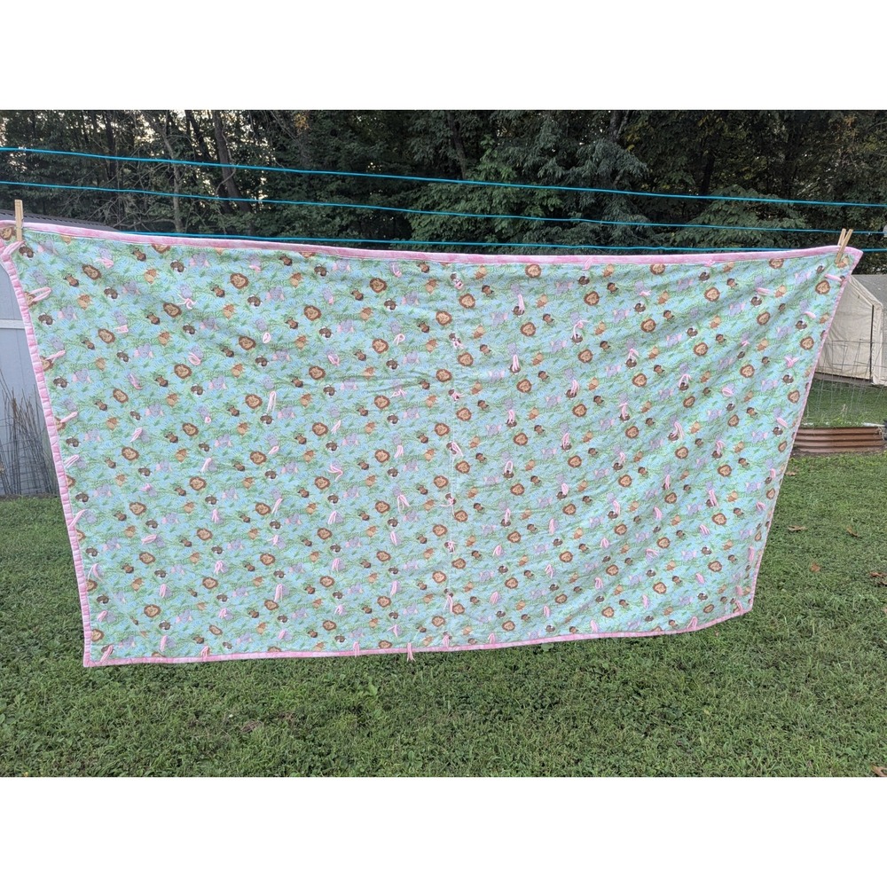 Vintage Homemade Hand Made Nursery Quilted Crib Blanket Bedspread Large